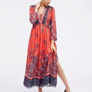 Free People If You Only Knew Red Floral Maxi Dress Women’s Size XS
